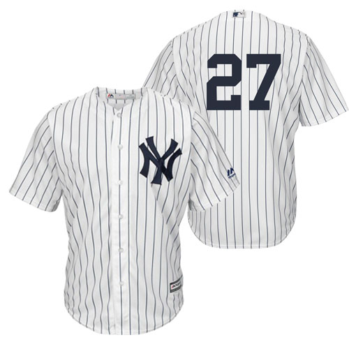 Yankees #27 Giancarlo Stanton White Strip Coolbase Authentic Collection Stitched MLB Jersey