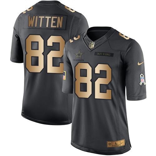 Nike Cowboys Black Stitched NFL Limited Gold Salute to Service Custom Jersey