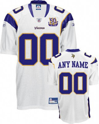 Customized Minnesota Vikings Jersey -White 50th Anniversary Patch Football Jerseys