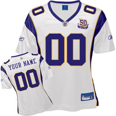 Customized Minnesota Vikings Jersey Women White 50th Anniversary Patch Football Jersey