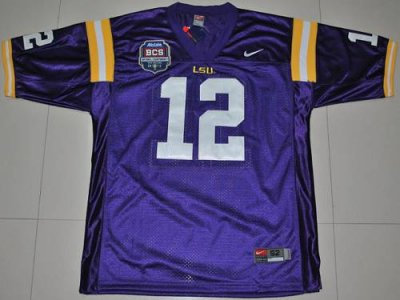 LSU Tigers #12 Jarrett Lee Purple 2012 BCS Championship Patch Embroidered NCAA Jersey