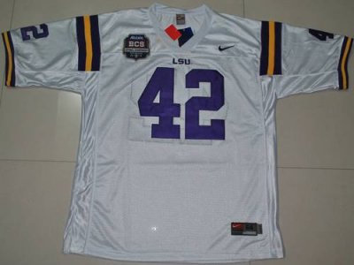 LSU Tigers #42 Michael Ford White 2012 BCS Championship Patch Embroidered NCAA Jersey