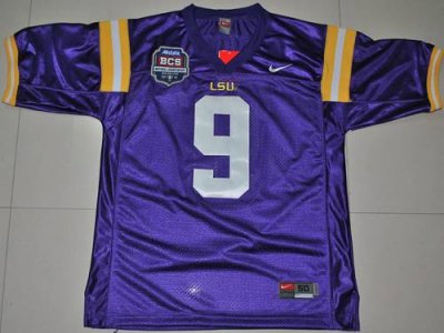 LSU Tigers #9 Jordan Jefferson Purple 2012 BCS Championship Patch Embroidered NCAA Jersey