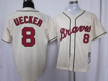 Atlanta Braves 8 Bob Uecker Cream Throwback Jersey