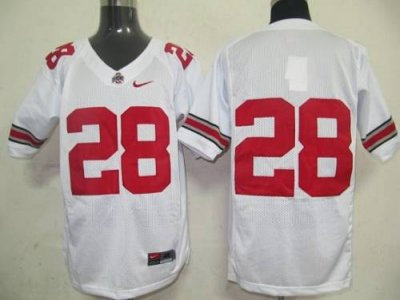 Buckeyes #28 White Embroidered NCAA Jersey