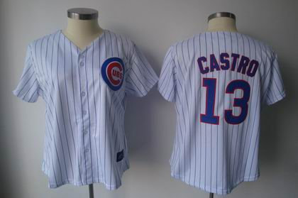 women Chicago Cubs 13 Starlin Castro home white STRIP Jerseys