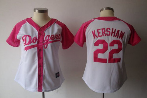 2012 Women's Los Angeles Dodgers 22 Clayton Kershaw Pink Splash Fashion Jersey by Majestic Athletic