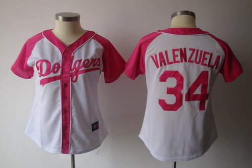 2012 Women's Los Angeles Dodgers 34 Valenzuela Pink Splash Fashion Jersey by Majestic Athletic