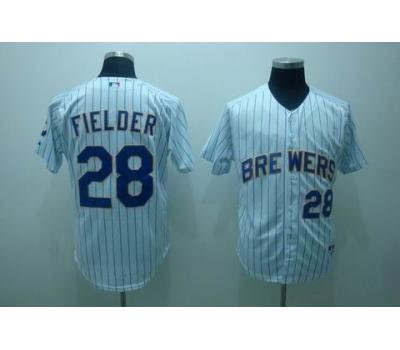 mlb milwaukee brewers #28 fielder white(blue strip)