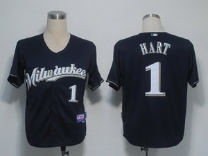 Milwaukee Brewers 1 Hart Dark Blue Cool Base M Jersey