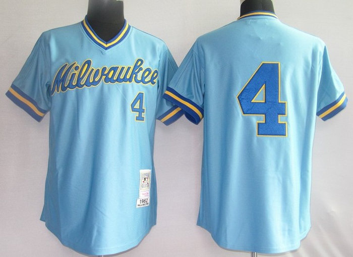 MLB Jerseys Milwaukee Brewers 4 Paul Molitor Blue【M&N