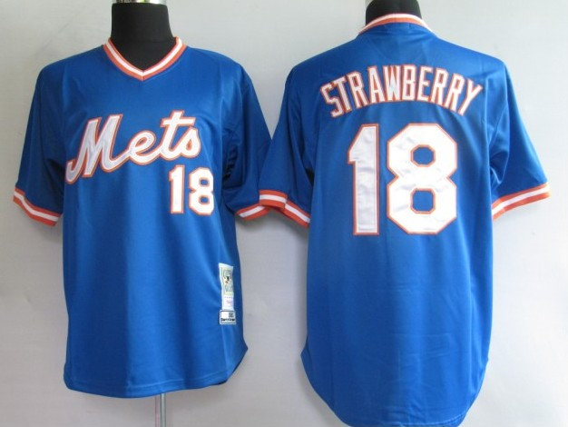 MLB Jerseys New York Mets 18 Strawberry Blue【M&N