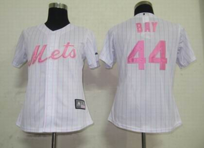 Women New York Mets 44 BAY White Pink strip Jersey