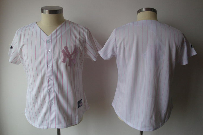 2011 Womennull Jersey by Majestic Athletic yankees blank white with pink strip
