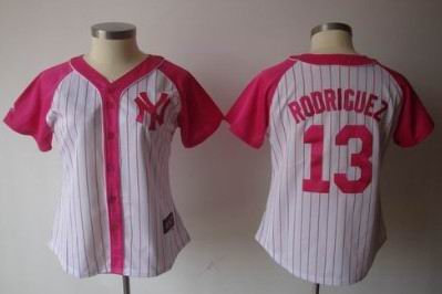 2012 Women Pink Splash Fashion Jersey by Majestic New York Yankees 13 Alex Rodriguez white jerseys