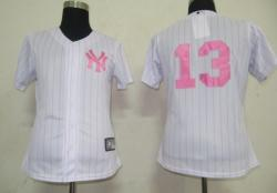 MLB New York Yankees 13# Alex Rodriguez white Women Jerseys Pink strip MLB New York Yankees 13# Alex Rodriguez white Women Jerseys Pink strip