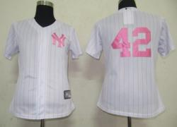 MLB New York Yankees 42# Mariano Rivera white Women Jerseys Pink strip MLB New York Yankees 42# Mariano Rivera white Women Jerseys Pink strip