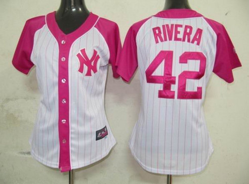 New York Yankees 42 Mariano Rivera Womens Pink Splash Fashion Jersey