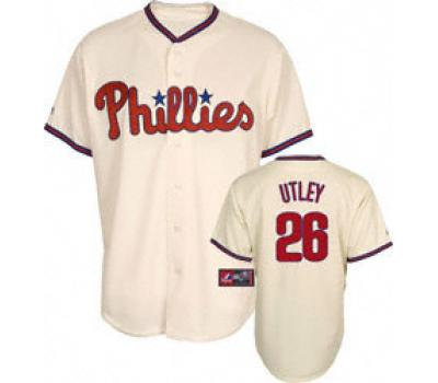 Youth Philadelphia Phillies #26 Utley 2009 world series patchs Cream Youth Philadelphia Phillies #26 Utley 2009 world series patchs Cream