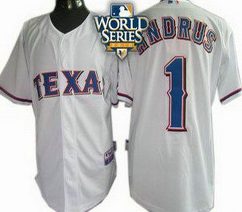 Texas Rangers 1 Elvis Andrus 2010 World Series Patch Jersey white Texas Rangers 1 Elvis Andrus 2010 World Series Patch Jersey white