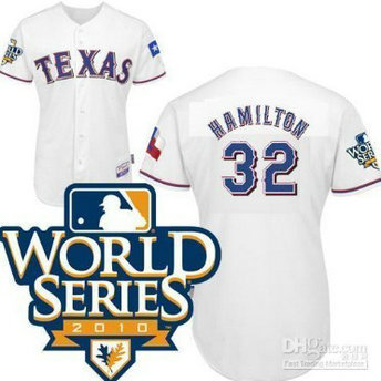 Texas Rangers 32 Hamitlon 2010 World Series White Jersey