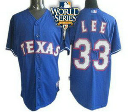 Texas Rangers 33 Cliff Lee 2010 World Series Patch jerseys blue Texas Rangers 33 Cliff Lee 2010 World Series Patch jerseys blue