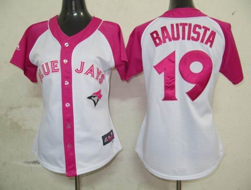 Toronto Blue Jays 19 Bautista Womens Pink Splash Fashion Jersey