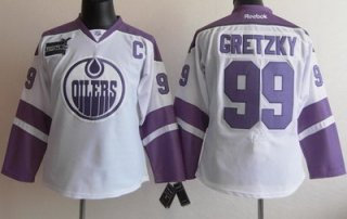 Women Edmonton Oilers 99 Wayne Gretzky White Fights Cancer  Jersey