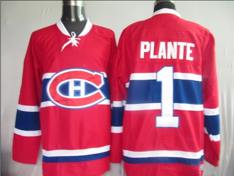 Montreal Canadiens #1 Jacques Plante Red CH CCM Throwback Stitched NHL Jersey