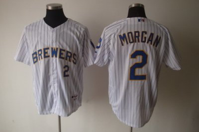 Milwaukee Brewers 2# Nyjer Morgan mlb white jerseys(black stripe)