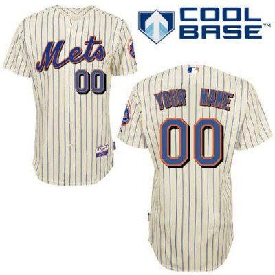 Customized New York Mets Jersey Cream Blue Strip 2010 Cool Base Baseball Jersey