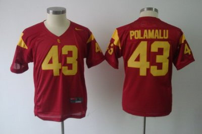 Youth NCAA Trojans #43 Troy Polamalu Red Embroidered Jersey Youth NCAA Trojans #43 Troy Polamalu Red Embroidered Jersey