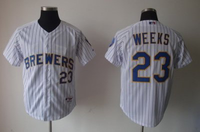 Milwaukee Brewers 23 Rickie Weeks white Cool base Jerseys(blue strip)