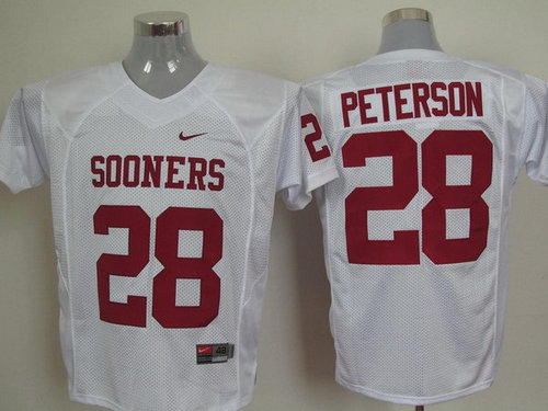 Sooners #28 Adrian Peterson White Embroidered NCAA Jerseys