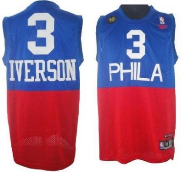 Philadelphia 76ers 3 Allen Iverson Soul Swingman Stitched Blue And Red 10TH Jersey