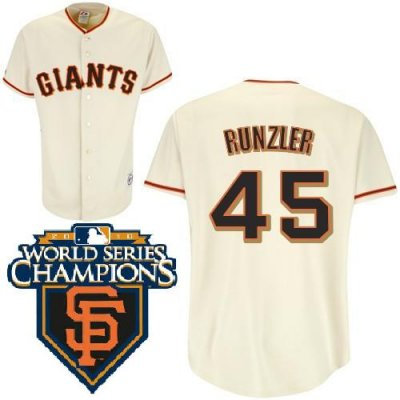 2010 World Series Champions San Francisco Giants 45 Runzler Cream Jerseys