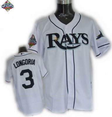 Jerseys Tampa Bay Rays #3 Evan Longoria White color 2008 world series patch