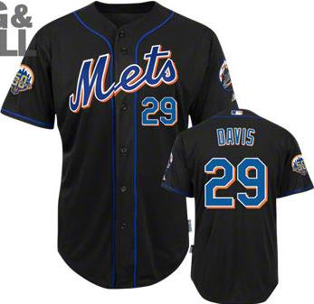 New York Mets 29# Ike Davis Black Cool Base 50th Anniversary Patch MLB Jerseys New York Mets 29# Ike Davis Black Cool Base 50th Anniversary Patch MLB Jerseys