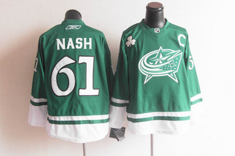 ST PARTYS DAY Columbus Blue Jackets 61 NASH jerseys green Jerseys