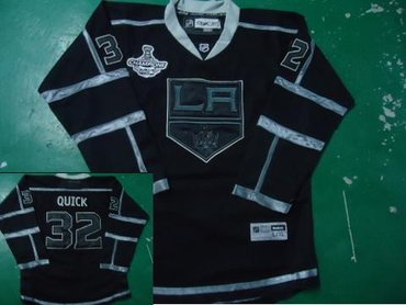 youth Los Angeles Kings 32 QUICK jerseys premier black champions patch 2012