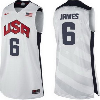 2012 USA Basketball Jersey #6 LeBron James White Jerseys