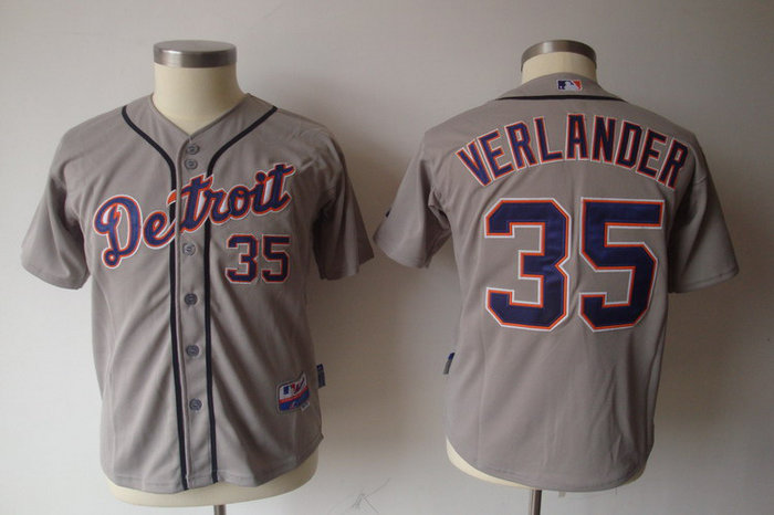 Youth MLB Detroit Tigers 35 Verlander Grey Jerseys