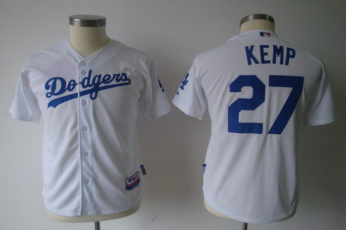 Youth Los Angeles Dodgers 27 Matt Kemp white jerseys