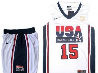 USA Basketball Retro 1992 Olympic Dream Team White Jersey & Shorts#15 Carmelo Anthony