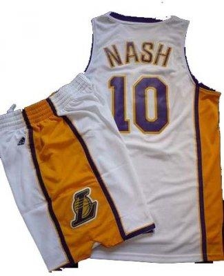 Los Angeles Lakers 10 Steve Nash White Revolution 30 Swingman NBA Jersey & Shorts 
