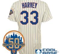 New York Mets 33# Matt Harvey Cream Home Cool Base Jerseys(Blue strip)