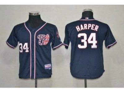 Youth MLB Jersey Washington Nationals #34 Harper Blue jerseys