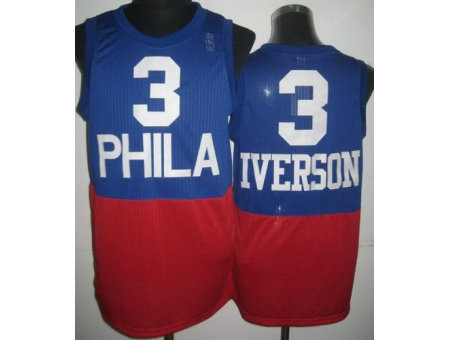 Philadelphia 76ers 3 Allen Iverson Blue Red Revolution 30 NBA Jerseys