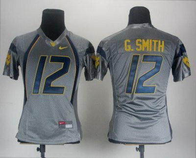 Women New West Virginia Mountaineers 12 Geno Smith Grey College Football NCAA Jerseys