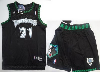 Minnesota Timberwolves 21 Kevin Garnett Black Jerseys Shorts NBA 